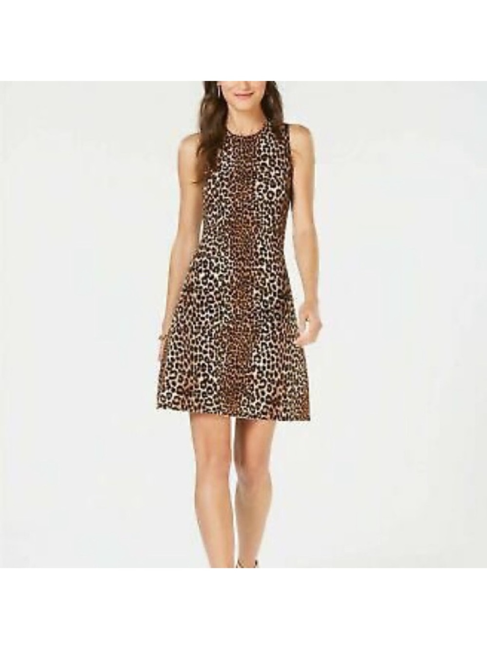 Michael Kors Leopard Print Knit Sleeveless Dress - Brown/Black